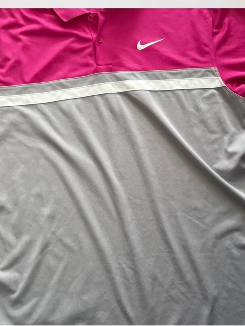 Nike Hot Pink and Light Gray Colorblock Polo